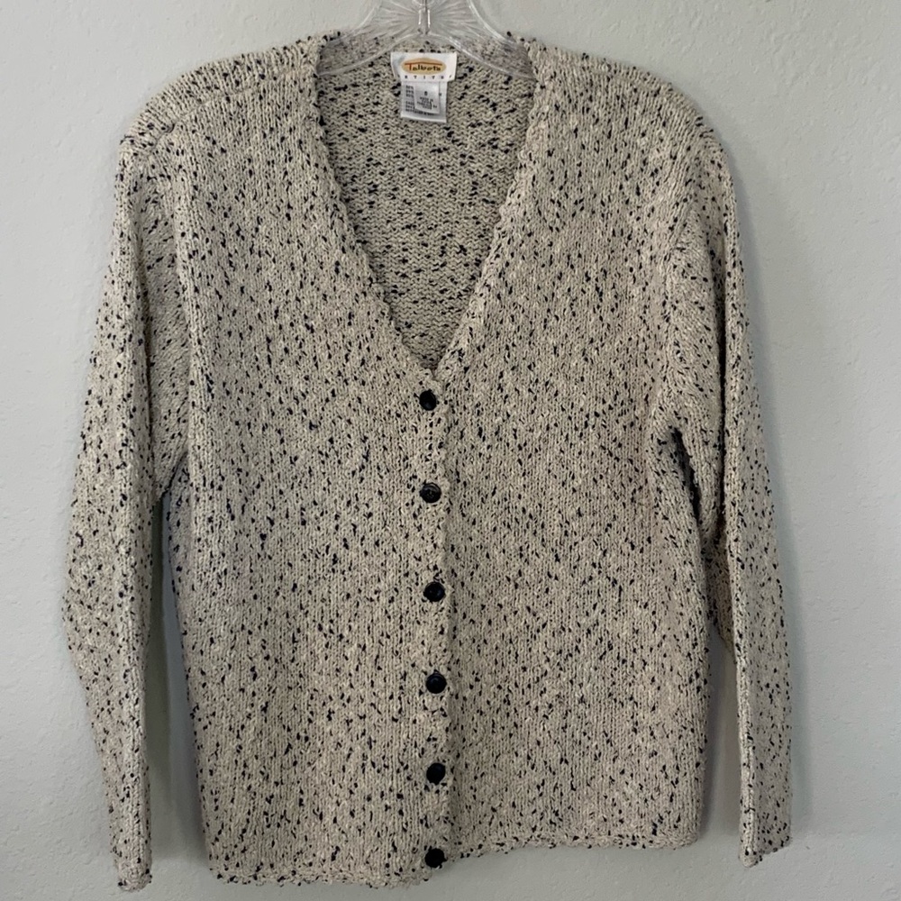 Talbots Silk Blend Button Down Cardigan Sweater Marbled V-Neck size SP Oversized